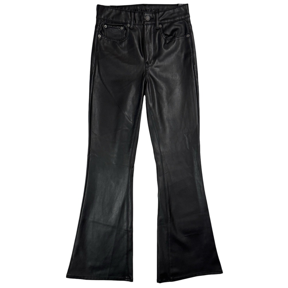 NEW American Eagle‎ AE Stretch Vegan Leather Super High Waist Flare Pant Size 2